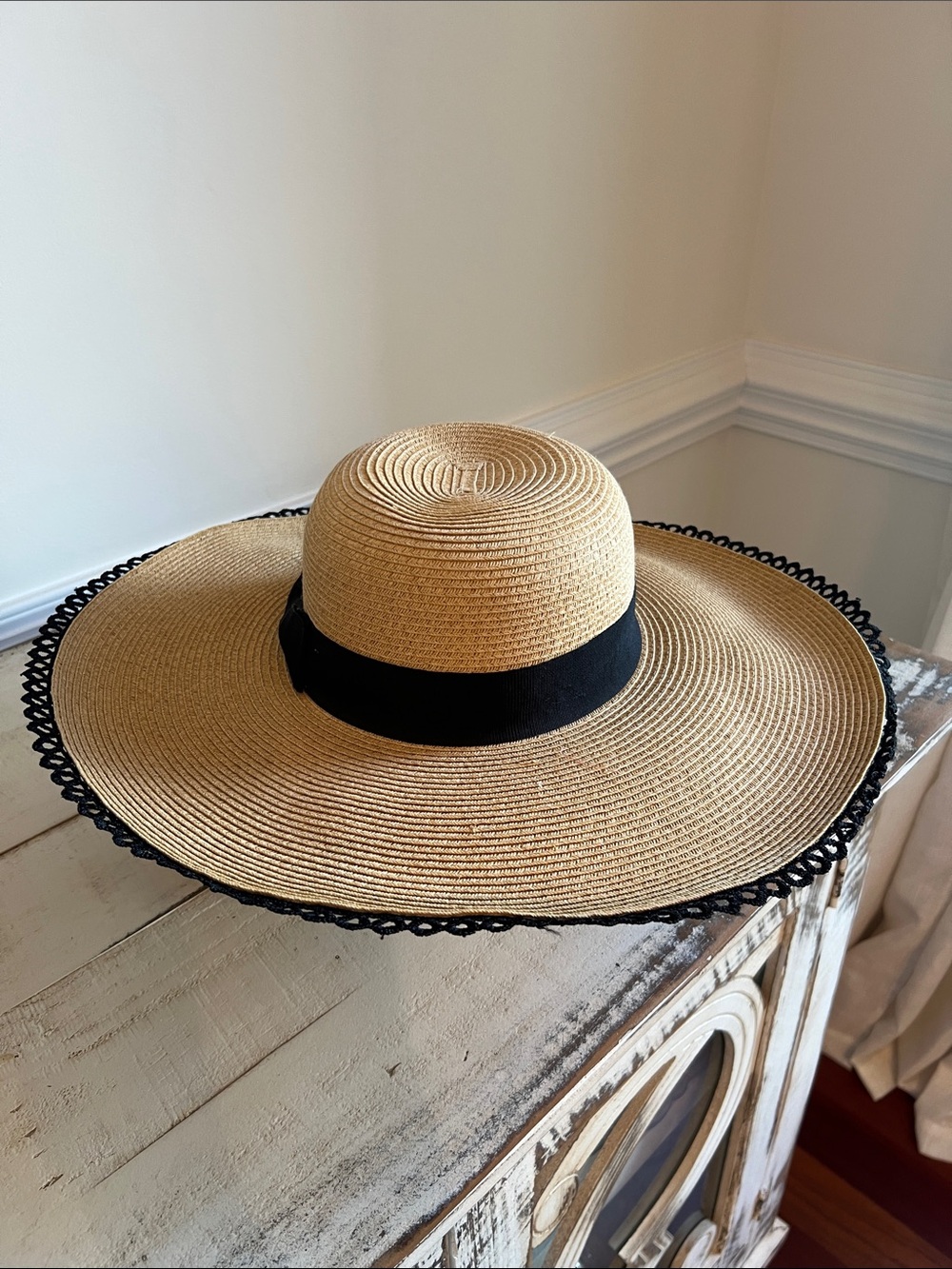 C.C Wide-Brim Straw Hat with Black Band